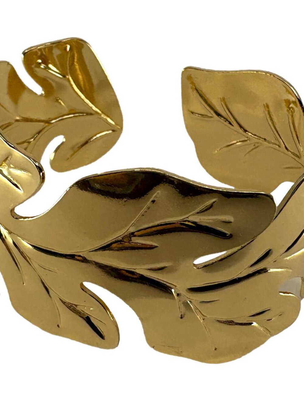 18K Gold Plated Stainless Steel Leaf Cuff Statement Bangle Bracelet 39.63g